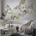 Wall Mural Blooming Nature - Composition with orchid and buds on a white wall background 61871