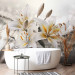 Photo Wallpaper Beauty of the lilies - white flowers on a silver background with a light shimmer effect 93771 additionalThumb 8