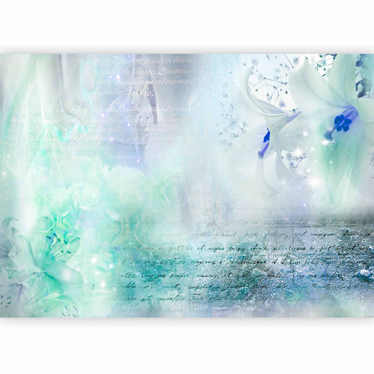 Photo Wallpaper Lilies - abstract with motif of flowers in shades of green and inscriptions 106581 additionalImage 5