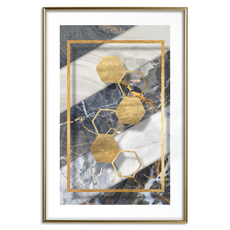 Poster Geometric Chain - Elegant gold abstraction on a marble background 114381 additionalImage 14