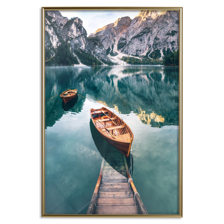 Wall Poster Boats in the Dolomites - picturesque water landscape against a mountain range backdrop 116681 additionalImage 16