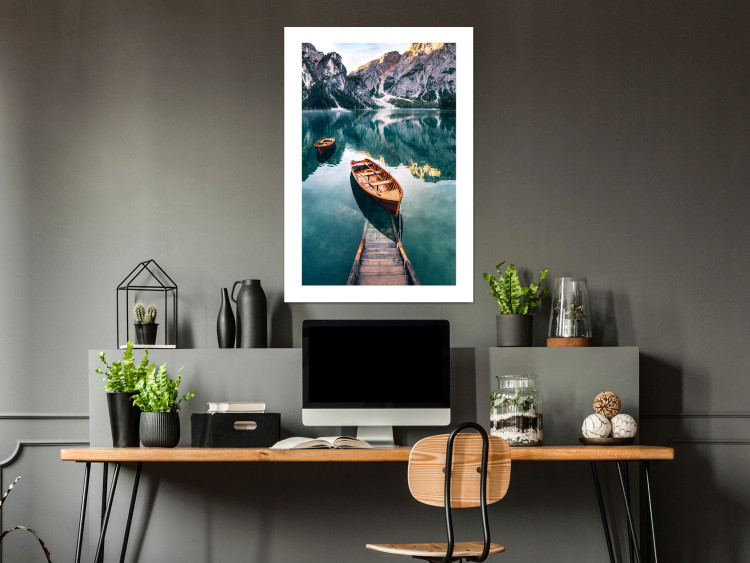 Wall Poster Boats in the Dolomites - picturesque water landscape against a mountain range backdrop 116681 additionalImage 2