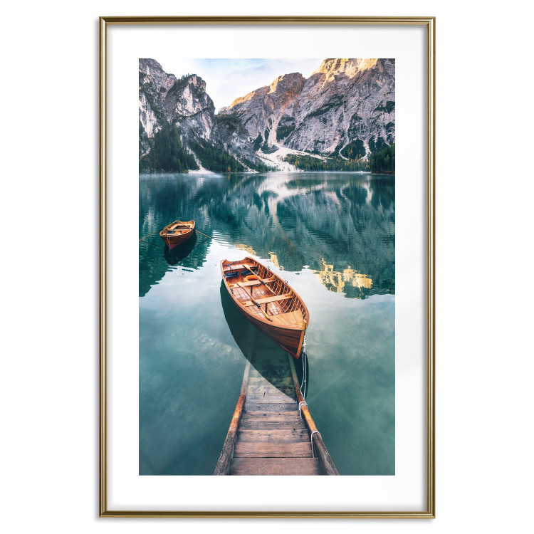 Wall Poster Boats in the Dolomites - picturesque water landscape against a mountain range backdrop 116681 additionalImage 16