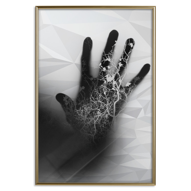 Poster Magical Hand - black and white geometric abstraction with plant motif 117281 additionalImage 19