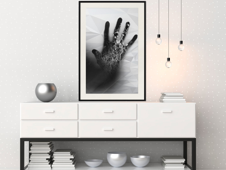 Poster Magical Hand - black and white geometric abstraction with plant motif 117281 additionalImage 21