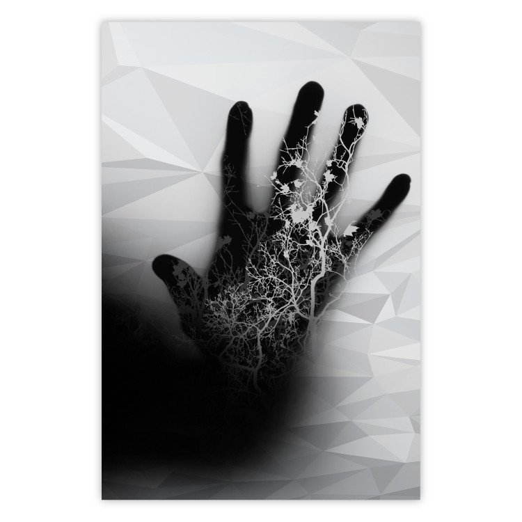 Poster Magical Hand - black and white geometric abstraction with plant motif 117281