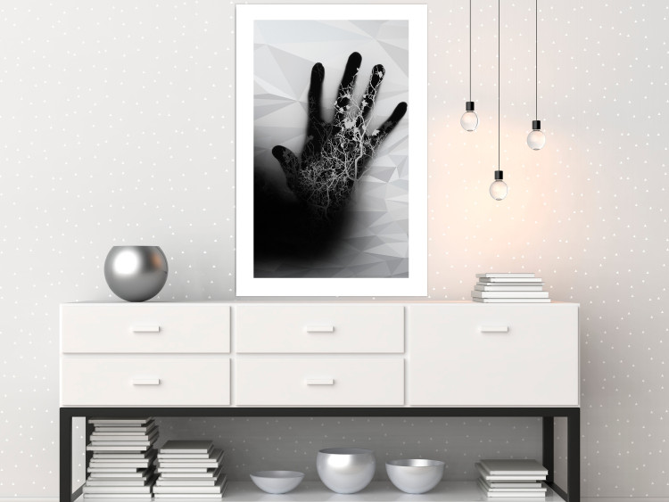 Poster Magical Hand - black and white geometric abstraction with plant motif 117281 additionalImage 2