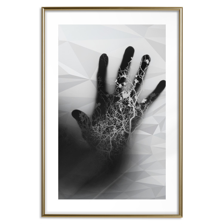 Poster Magical Hand - black and white geometric abstraction with plant motif 117281 additionalImage 13