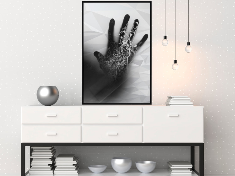 Poster Magical Hand - black and white geometric abstraction with plant motif 117281 additionalImage 5