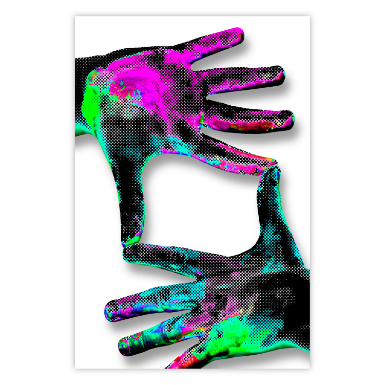 Wall Poster Colorful Frame - abstraction with two hands on a uniformly white background 118281