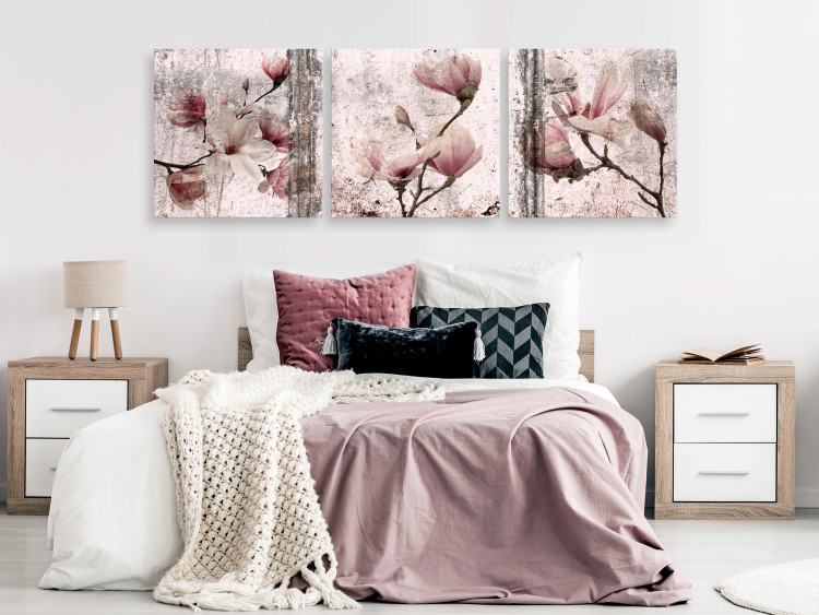 Canvas Print Floral Texture of Rose (3-part) - Magnolias in Rustic Nature 122781 additionalImage 3
