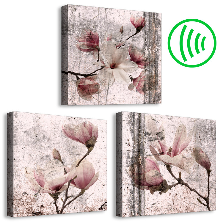 Canvas Print Floral Texture of Rose (3-part) - Magnolias in Rustic Nature 122781 additionalImage 6