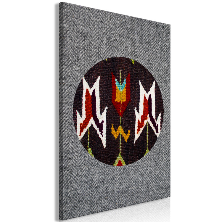 Canvas Art Print Abstract folklore - a motif resembling embroidery on grey canvas 125081 additionalImage 2