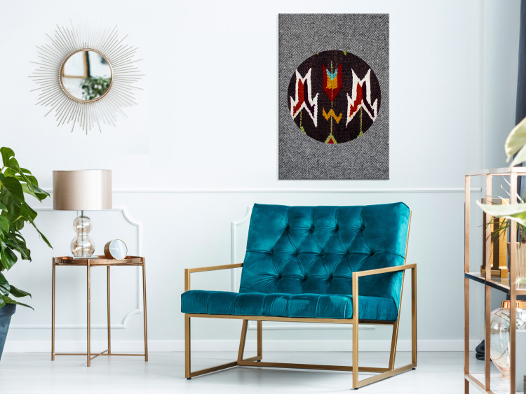 Canvas Art Print Abstract folklore - a motif resembling embroidery on grey canvas 125081 additionalImage 3