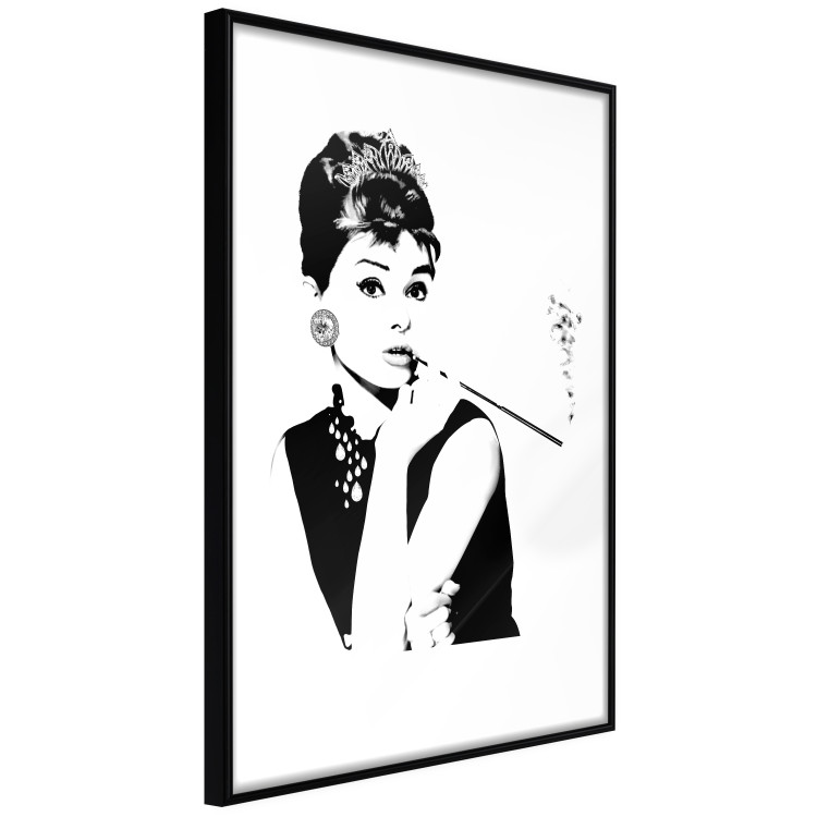Poster Audrey - black and white portrait of a woman smoking a pipe on a light background 126681 additionalImage 11