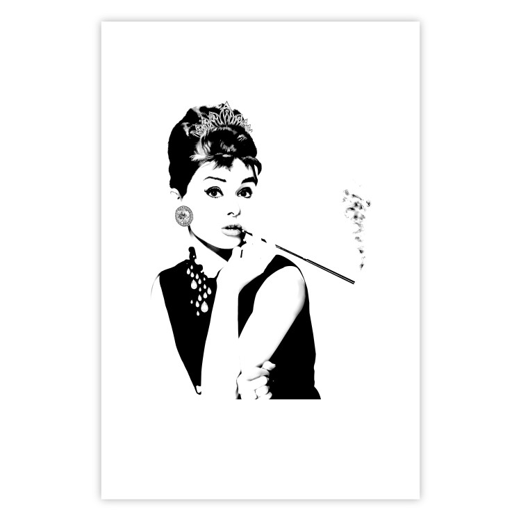 Poster Audrey - black and white portrait of a woman smoking a pipe on a light background 126681 additionalImage 19