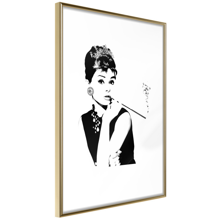 Poster Audrey - black and white portrait of a woman smoking a pipe on a light background 126681 additionalImage 7