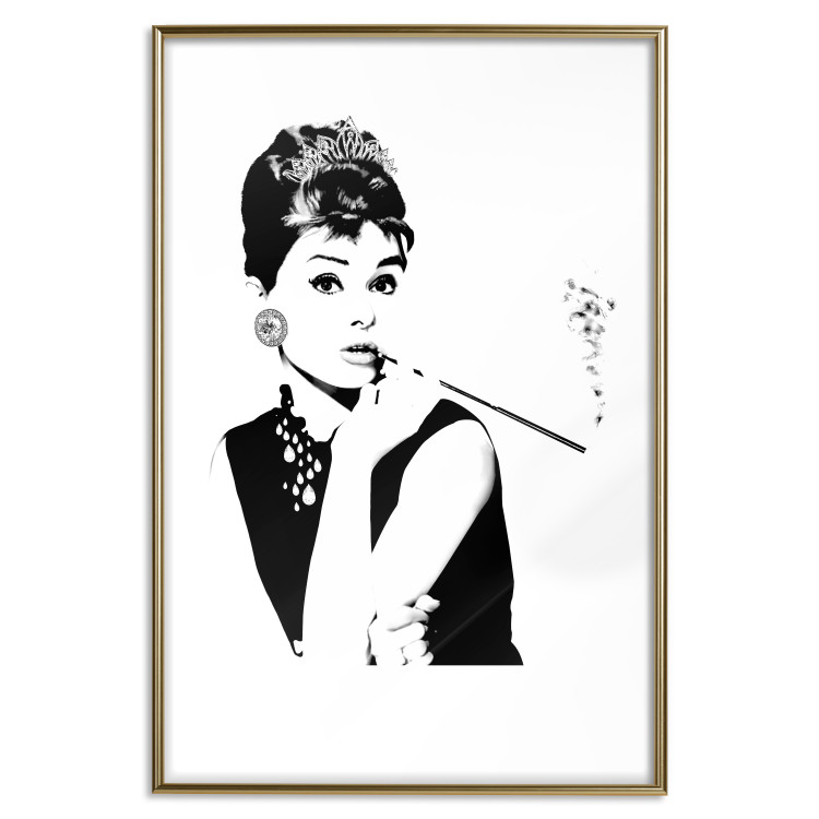 Poster Audrey - black and white portrait of a woman smoking a pipe on a light background 126681 additionalImage 17