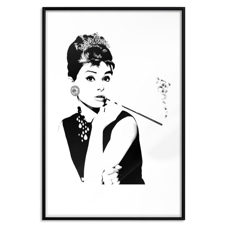 Poster Audrey - black and white portrait of a woman smoking a pipe on a light background 126681 additionalImage 16