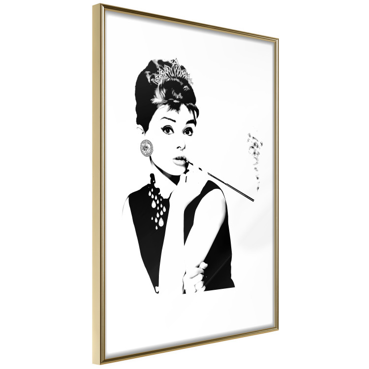 Poster Audrey - black and white portrait of a woman smoking a pipe on a light background 126681 additionalImage 12