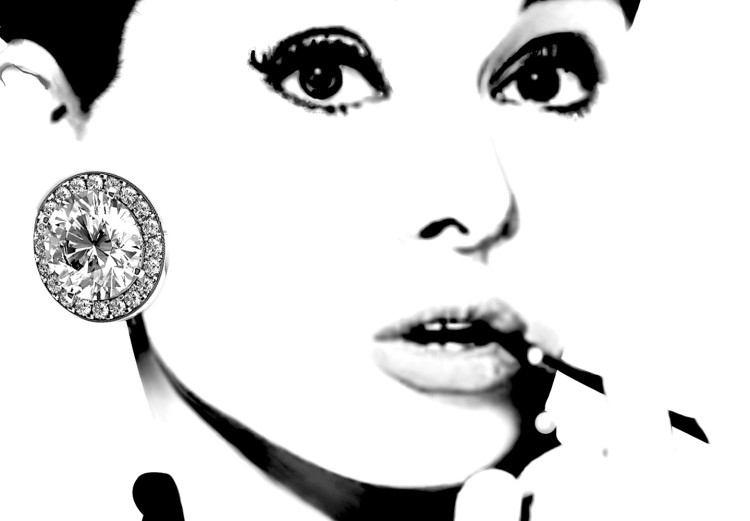 Poster Audrey - black and white portrait of a woman smoking a pipe on a light background 126681 additionalImage 9