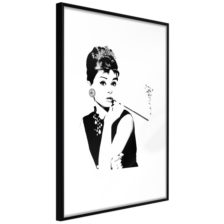 Poster Audrey - black and white portrait of a woman smoking a pipe on a light background 126681 additionalImage 6