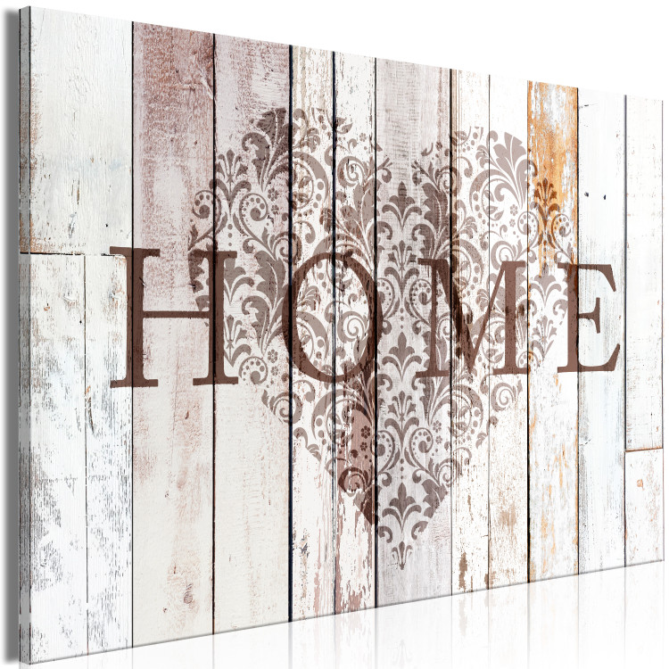 Canvas Print Heart of the Home (1-part) wide - "home" inscription on a light wooden background 128381 additionalImage 2