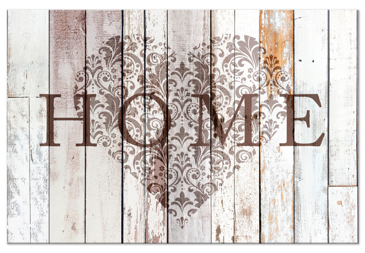 Canvas Print Heart of the Home (1-part) wide - "home" inscription on a light wooden background 128381