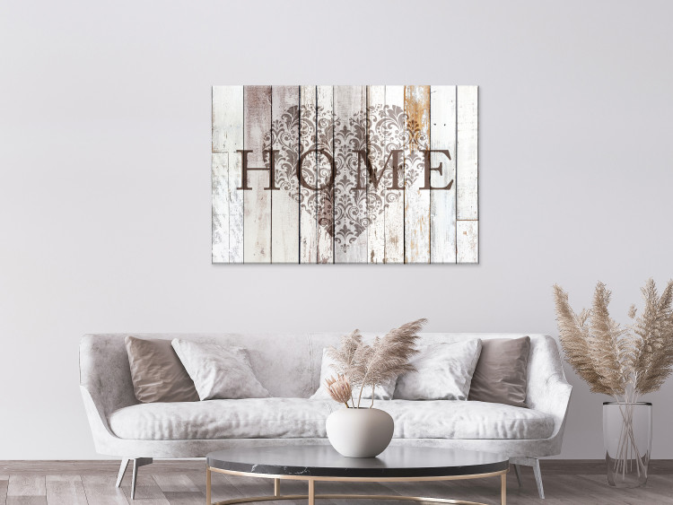 Canvas Print Heart of the Home (1-part) wide - "home" inscription on a light wooden background 128381 additionalImage 3