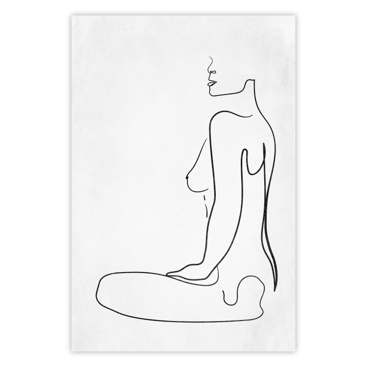 Poster Female Form - black female nude in the form of line art on a white background 129781