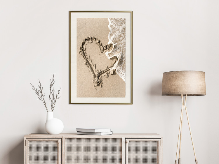 Wall Poster Wave of Love - seaside landscape of a wave and a romantic heart on sand 131781 additionalImage 22