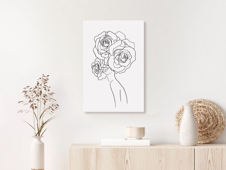 Canvas Print On the head roses - black-white, linear graphic with woman silhouette 132081 additionalImage 3