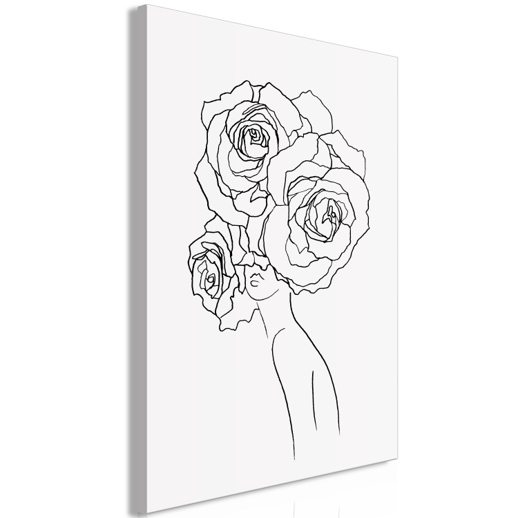 Canvas Print On the head roses - black-white, linear graphic with woman silhouette 132081 additionalImage 2