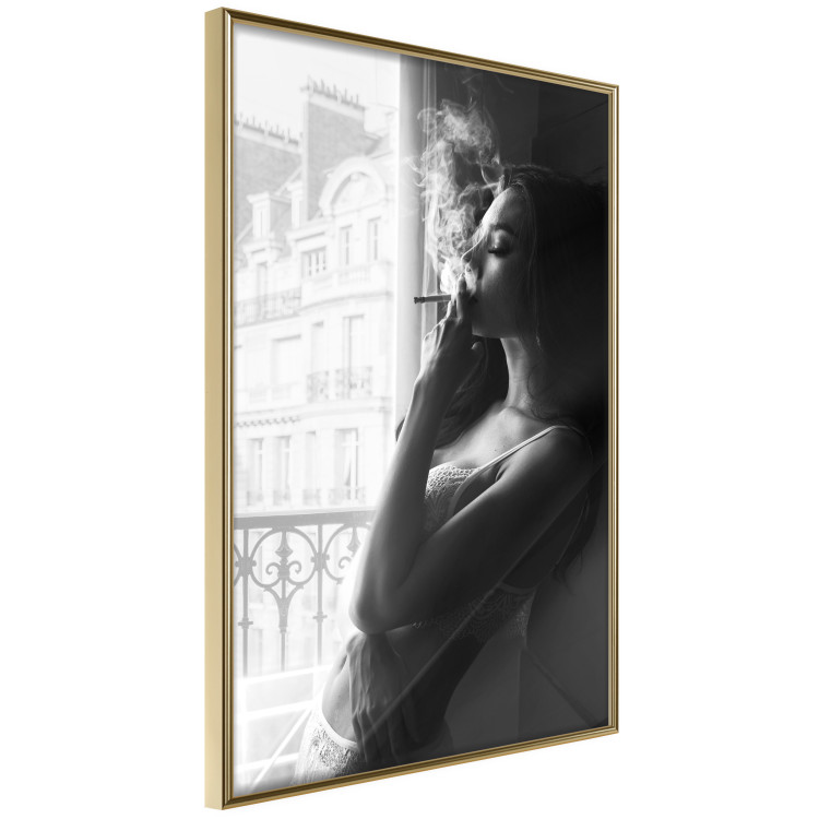 Poster Blissful Moment - black and white photograph of a woman smoking a cigarette 132281 additionalImage 12