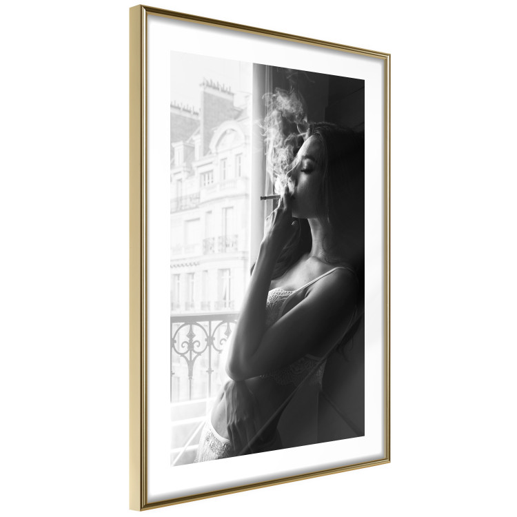 Poster Blissful Moment - black and white photograph of a woman smoking a cigarette 132281 additionalImage 7