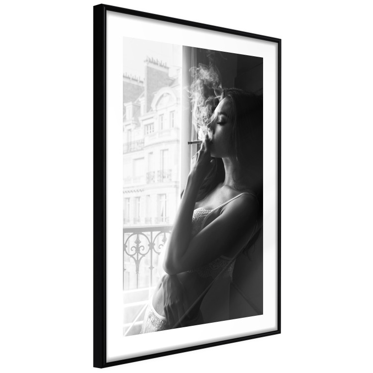 Poster Blissful Moment - black and white photograph of a woman smoking a cigarette 132281 additionalImage 6