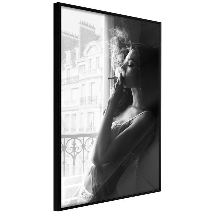 Poster Blissful Moment - black and white photograph of a woman smoking a cigarette 132281 additionalImage 11