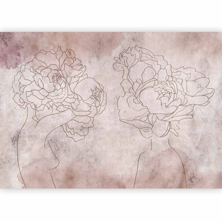 Photo Wallpaper Floristic abstraction - lineart style silhouettes of people with flowers 134481 additionalImage 1