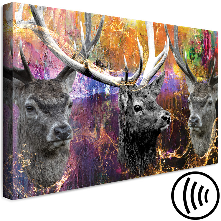 Canvas Art Print Three deer with antlers - Colorful abstraction with animals 136081 additionalImage 6
