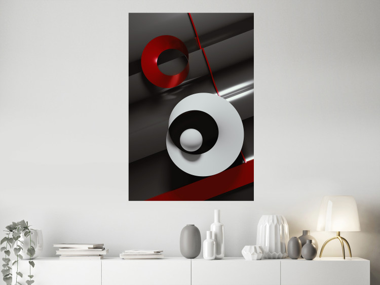 Wall Poster Ribbons - geometric abstraction with a hint of white and red color 136381 additionalImage 20