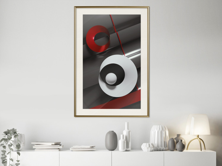 Wall Poster Ribbons - geometric abstraction with a hint of white and red color 136381 additionalImage 13