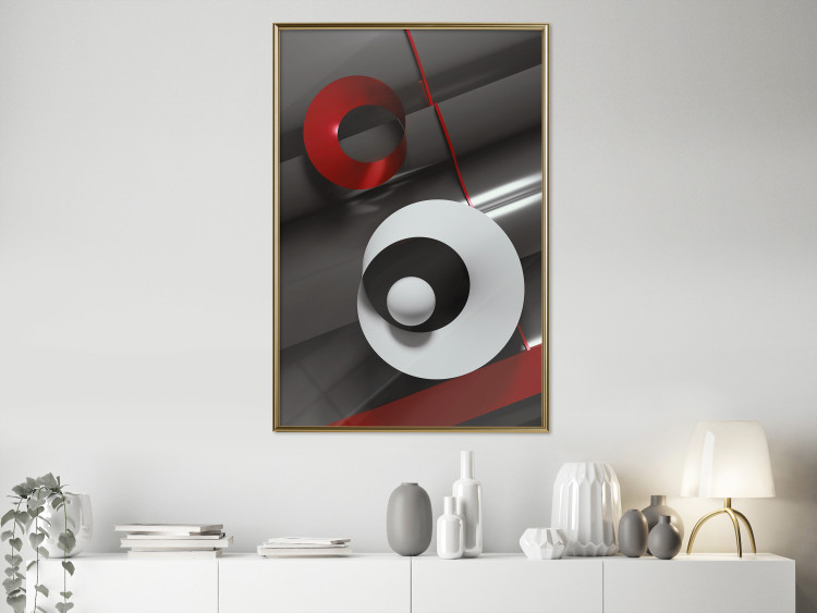 Wall Poster Ribbons - geometric abstraction with a hint of white and red color 136381 additionalImage 11