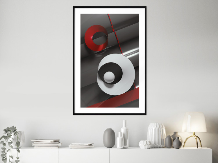 Wall Poster Ribbons - geometric abstraction with a hint of white and red color 136381 additionalImage 17