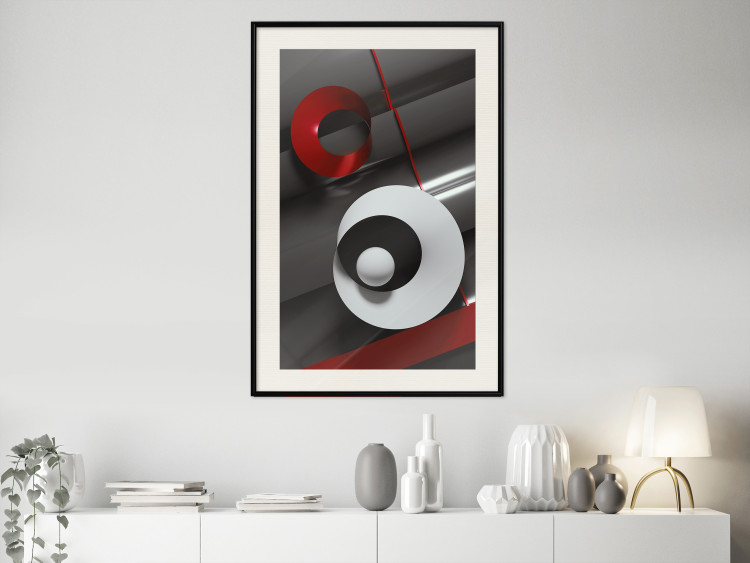 Wall Poster Ribbons - geometric abstraction with a hint of white and red color 136381 additionalImage 14