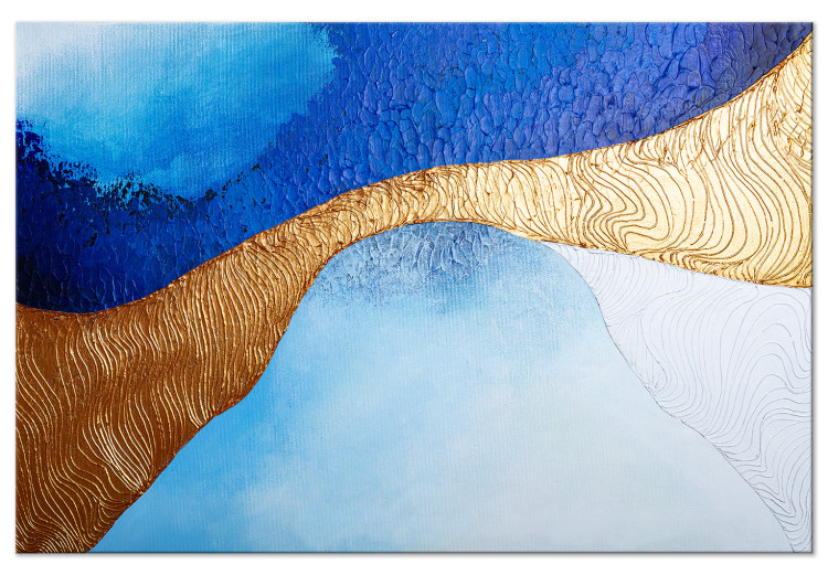 Canvas Print Golden Estuary (1-piece) Wide - modern abstraction in blue 138181