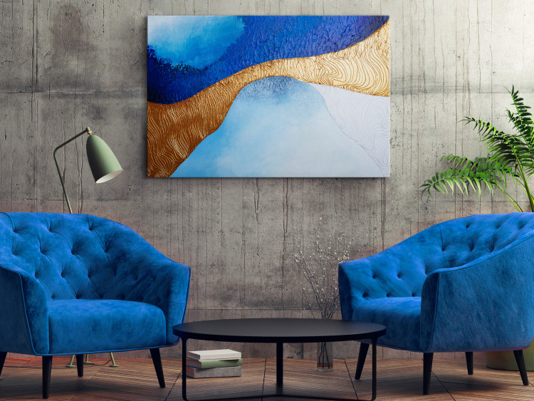 Canvas Print Golden Estuary (1-piece) Wide - modern abstraction in blue 138181 additionalImage 3