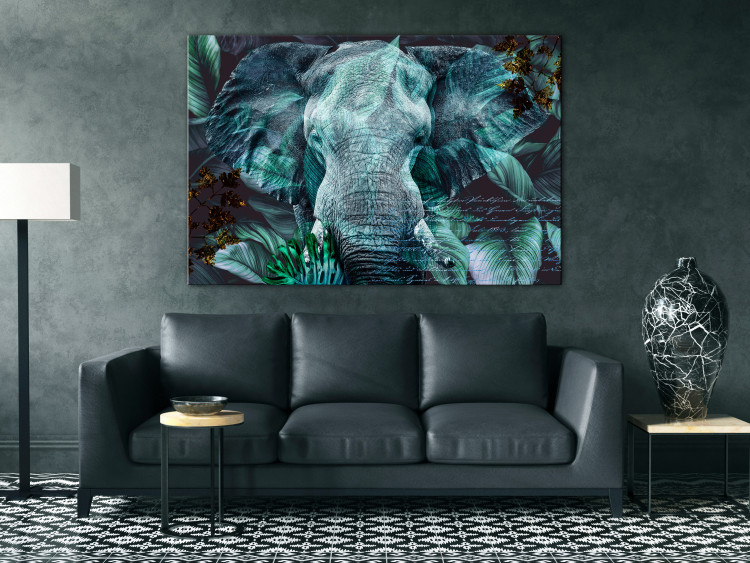 Canvas Art Print In the Turquoise Jungle (1-piece) Wide - elephant's head among leaves 138281 additionalImage 3