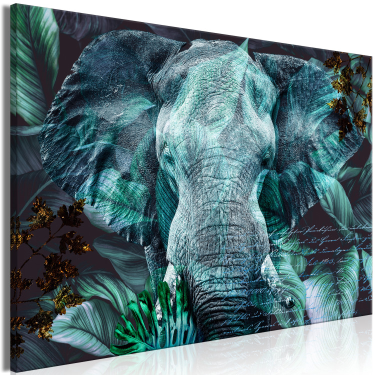 Canvas Art Print In the Turquoise Jungle (1-piece) Wide - elephant's head among leaves 138281 additionalImage 2
