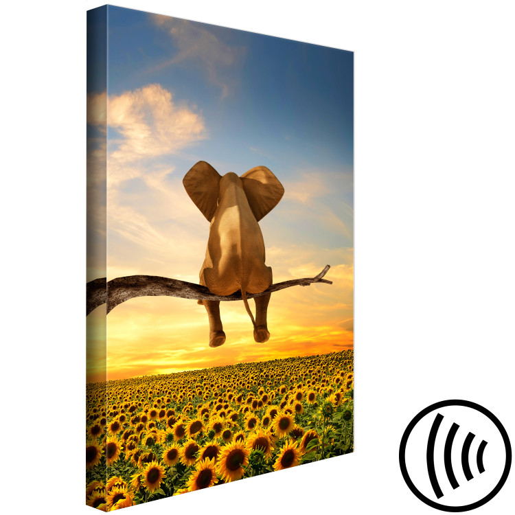 Canvas Print Elephant and Sunflowers (1-piece) Vertical - fantasy with a sunset 142681 additionalImage 6