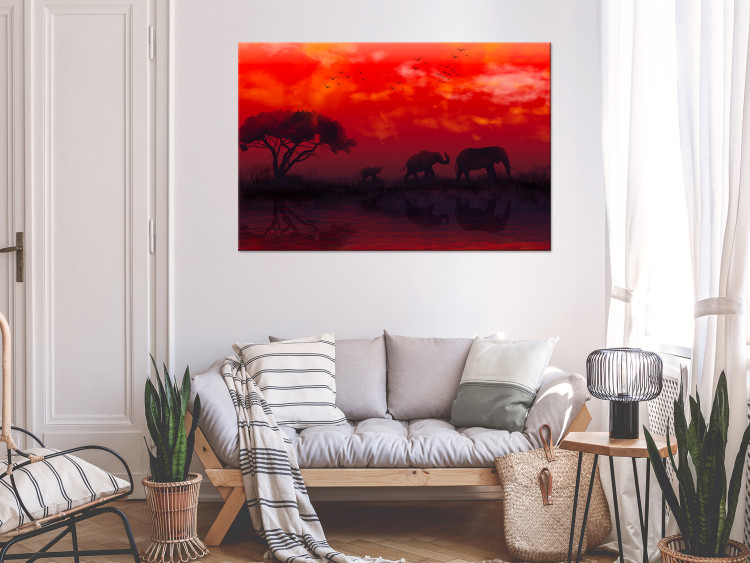 Canvas African Landscape (1-piece) Wide - elephants and red sky 143481 additionalImage 3